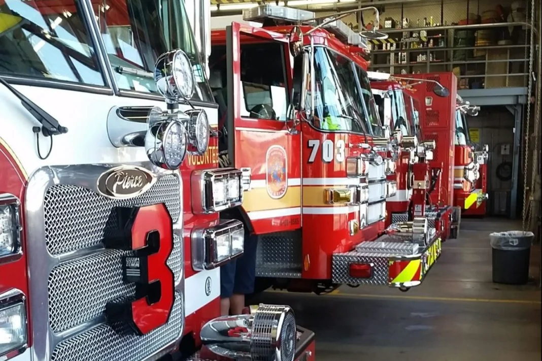 The fronts of fire trucks