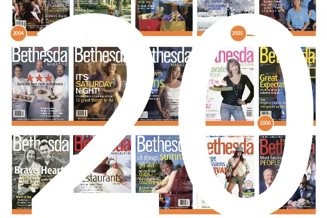 The number 20 overlaying magazine covers