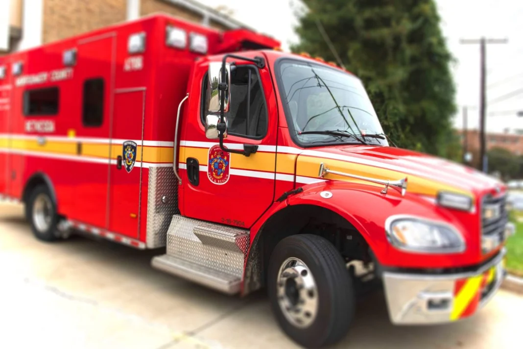 Red Montgomery County Fire and Rescue ambulance