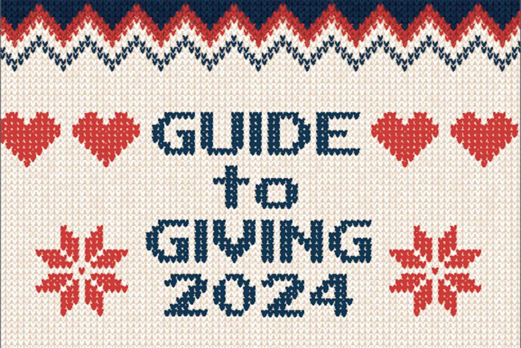 Guide to Giving 2024 that looks like a stitched sweater