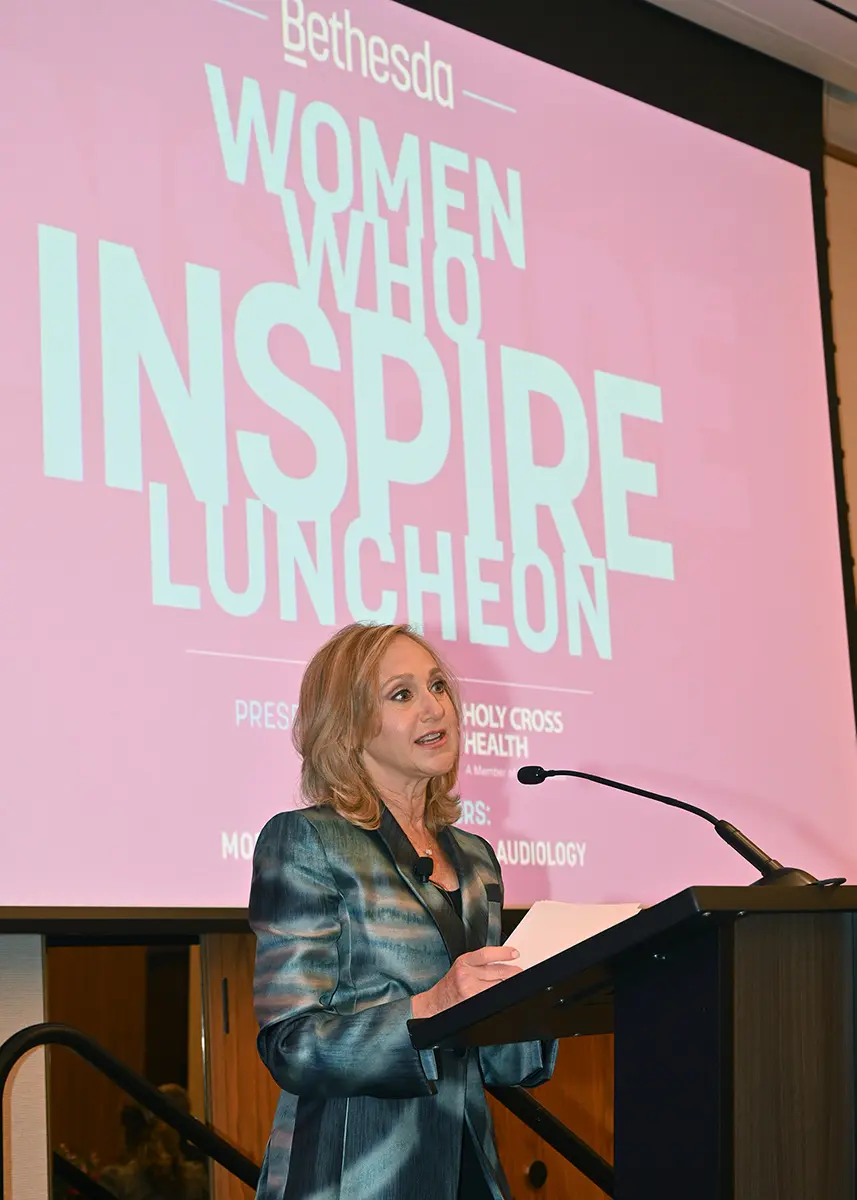 Bethesda Magazine contributing writer and panel moderator Amy Halpern addresses attendees.