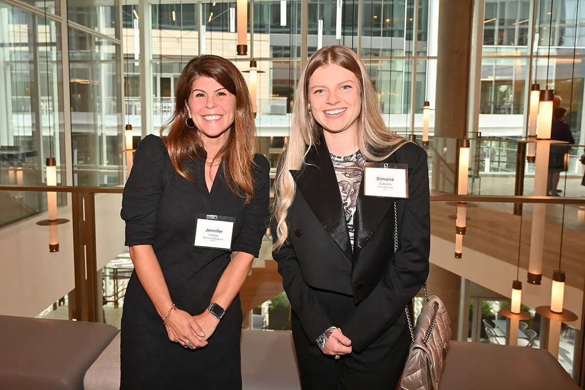 Jennifer Farkas, publisher of Bethesda Magazine, left, and Simona Cabana, 2024 Women Who Inspire honoree and president and CEO of Java Nation.